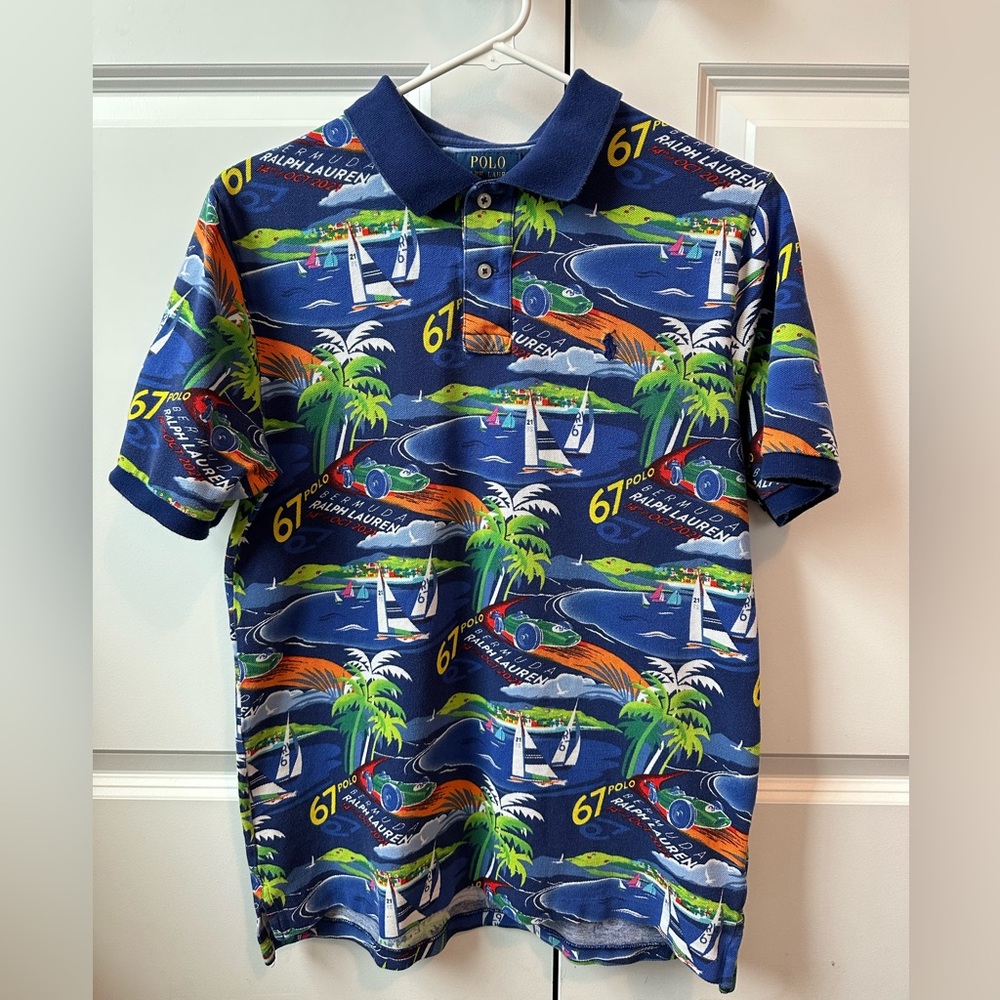 Ralph Lauren Polo Shirt Bermuda 67 Polo Cars Sailboats Island Oct 14 21 (Sz XL)